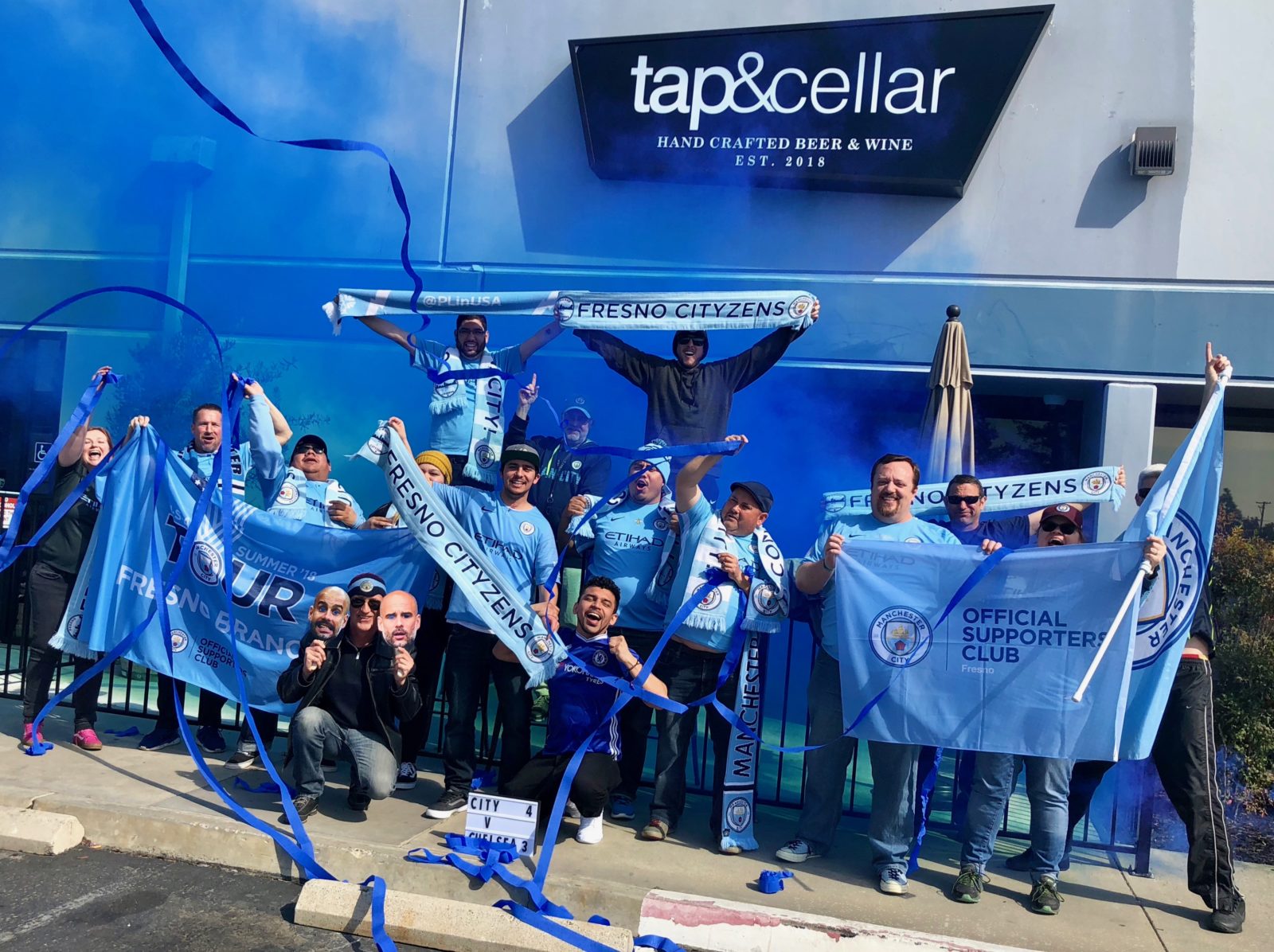 Fresno Cityzens celebrating Manchester City's Carabao Cup win over Chelsea